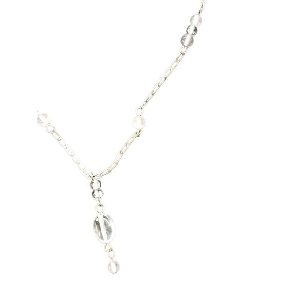 Set Delicate Silvertone 18" Necklace and 1.5" Drop Hook Earrings Orchid Beads - Picture 9 of 11